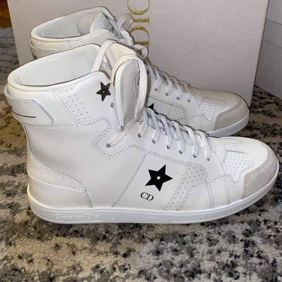 Christian Dior Star High Top Sneaker White Calfskin and Suede size 38 - Picture 12 of 12